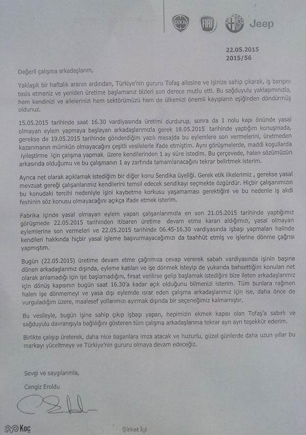 TOFAŞ'tan işçilere rest: Yolları ayıracağız