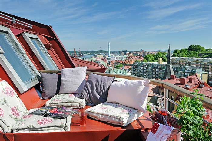 Sweden apartment design 10 square meter roof terrace view. f.