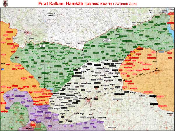 TSK Fırat Kalkanı operasyonunun haritasını yayınladı